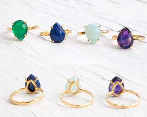 Anillo de Punta facetada redonda de cuarzo azul, joyería chapada en oro de Plata de Ley 925 para ropa de fiesta, joyería hecha a mano para ella - Product Image 2