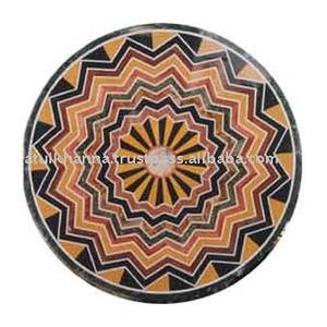 Marble Inlay Antique Handwork <b>Round</b> <b>Table</b> <b>Tops</b> - Product Image 1