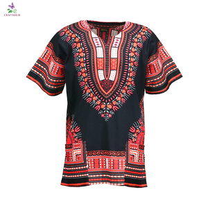 CRAFTSHUB ผู้ส่งออกชาวอินเดีย เสื้อเชิ้ตพิมพ์ลายดาชิกิแอฟริกัน สีดำแดง ผ้าฝ้าย 100% น้ำหนักเบา ระบายอากาศได้ดี ทรงปกติ - Product Image 1
