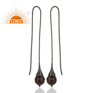 Quartz fumé naturel fait à la main pierres précieuses en argent Sterling 925 boucles d'oreilles bijoux pour femmes cadeau pour elle - Product Image 2