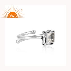 Bague carrée en argent sterling 925 avec pierre précieuse en quartz naturel taillée à la main, fabrication de bijoux - Product Image 3