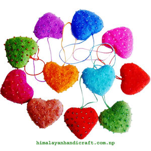 Handmade Christmas <b>Decorations</b> Nepal's Folk Art-Felt <b>Heart</b> - Product Image 5