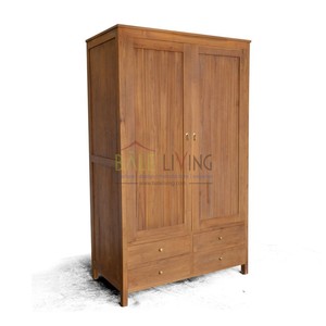 Solid Teak Wood Minimalist <b>Wardrobe</b> with Sliding Doors (Eco-Friendly Best-Selling From Indonesia) for Bedroom Home Use - Product Image 1