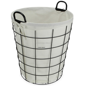 metal with printed cotton lining inside <b>laundry</b> <b>basket</b> iron <b>laundry</b> <b>basket</b> for home use from india high quality in material - Product Image 4