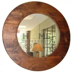 木框透明玻璃墙装饰镜梳妆台圆形金属镜