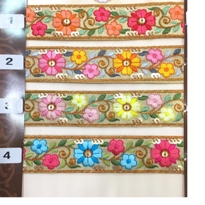 Custom Made Hand Embroidered Floral and Ethnic Indian Theme Laces,2 Inch Broad in Assorted Sizes and Colors for <b>Wedding</b> Dresses. - Product Image 1