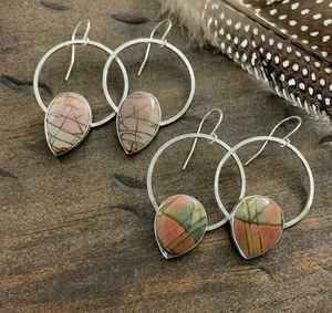 Fashionable Colorful <b>Hoop</b> <b>Earrings</b> Pear Shape Jasper Natural Stone <b>Earring</b> Healing Energy Stone <b>Earrings</b> Jewelry for Women Girl - Product Image 1