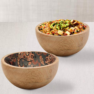 Juego de 4 tazones de madera impresa para servir, con la mejor calidad, forma redonda, para dátiles o chocolate, al precio más bajo. - Product Image 6