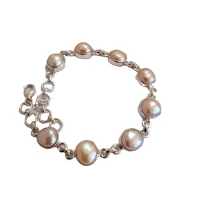 Pulsera de Plata de Ley 925 hecha a mano Unisex estilo étnico perla Natural piedra preciosa Acero inoxidable moda cadena enlace joyería regalo - Product Image 1