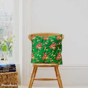 Housse de coussin Suzani brodée verdâtre à la main laine soie coton pour la maison hôtel solide pour salon Halloween décor - Product Image 4