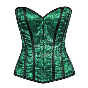 Cosh Corset Overbust Steelboned Taille Training Groen Satijn Met Zwarte Kanten Overlay Op Maat Plus Size Party Wear Corset Top