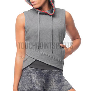 Alta calidad personalizado gimnasio Crop Top Sudadera con capucha verano entrenamiento sin mangas con capucha algodón al por mayor maternidad y a prueba de viento impreso - Product Image 1