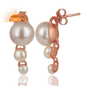 ต่างหูไข่มุกธรรมชาติชุบทอง18K ต่างหูเม็ดเดี่ยวสีโรสโกลด์925คอลเลกชันคลาสสิก - Product Image 2