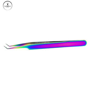 Pinzas de pestañas de acero inoxidable con logotipo personalizado para extensión de pestañas, herramienta de belleza tipo Punta de volumen multicolor - Product Image 4