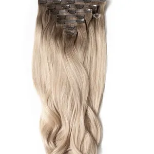 Naadloze Clip In Hair Extensions Met Onzichtbare Dunne Huid Inslag Remy Menselijk Haar Dik tot Bodem Bleach Blonde