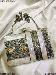 Designer Handmade Elegant Evening Brass <b>Clutch</b> Bag Exclusive Mother of <b>Pearl</b> Metal Purse for Bridal Wedding - Product Image 6