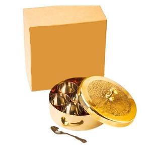 Brass Gold Plated <b>Masala</b> <b>Box</b> <b>Dabba</b> <b>Spice</b> Container With Embossed Lid 7 Compartments <b>Masala</b> <b>Dabba</b> At Best Prices - Product Image 1