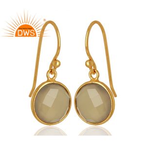 Boucles d'oreilles pendantes en calcédoine grise naturelle, bijoux plaqués or, argent sterling 925, bijoux en pierres précieuses - Product Image 2