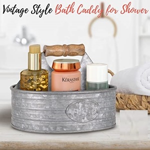 Elegante herramienta galvanizada de dos compartimentos redonda hecha a mano, perfecta para la organización de utensilios de cocina y vajilla - Product Image 2