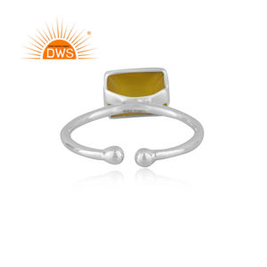 925 Sterling Fine Silver Adjustable Ring Jewelry Manufacturer <b>Yellow</b> Chalcedony Gemstone Ring Jewelry Wholesaler - Product Image 3
