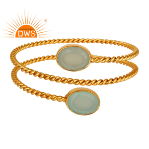 Gold Plated Designer Brass Bangle Aqua Chalcedony Gemstone Bangle Wholesale <b>Girls</b> Fashion Jewelry Manufacturers - Product Image 1