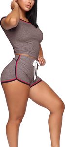 New High-Waisted Skinny <b>Tights</b> Casual Sports 2-Piece Women's Set with Solid Pattern Hip Shorts T-Shirt Knee Short Pants Suit - Product Image 3