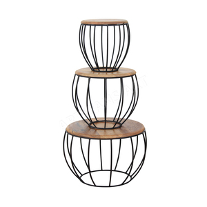 Juego de 3 Mesas Redondas Encajables de Madera de Mango Sólida con Estructura de Hierro Industrial, Duraderas, Multifuncionales, Estilo Vintage, Mesas de Centro Artesanales - Product Image 3