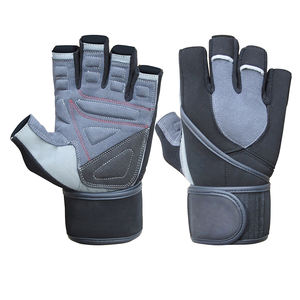 Guantes de cuero de vaca para levantamiento de pesas, correa elástica abierta, para Fitness y gimnasio - Product Image 3