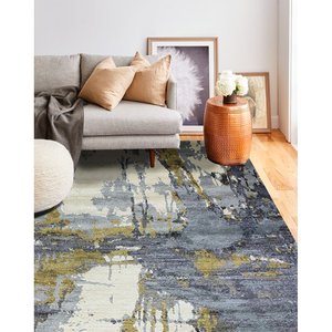 Abstract Hand Knotted Bamboo Silk Rug Custom Size Indo Nepali Knot Rugs for Kitchen & Dining Room - Product Image 3