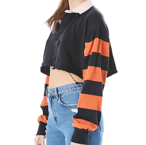 OEM New Crop <b>Top</b> Striped Full Sleeves Turn Down Collar Casual Wear For Ladies - Product Image 3