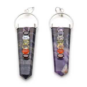 Pendentif plat en améthyste naturelle pour la guérison, pendentif en cristal de guérison, pendentif en améthyste à sept chakras pour la guérison, bijoux - Product Image 2