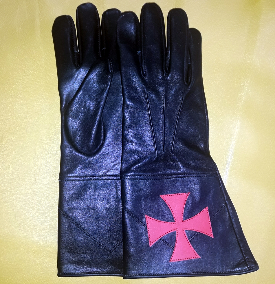 Перчатки Knight Templar черного цвета с красным крестом мягкие кожаные перчатки