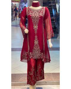 Diseñador Readymade Ladies Summer Shalwar Kameez para fiestas Organza bordada y trajes de red en estilo pakistaní" - Product Image 2
