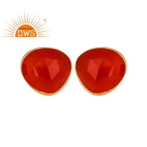 Petites boucles d'oreilles coréennes rouges naturelles, bijoux en argent et plaqué or 925, vente en gros - Product Image 1