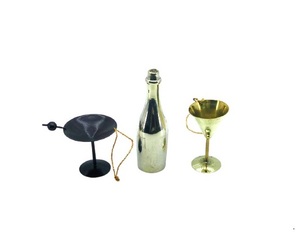 PREMIUM QUALITY HANGING GOBLET and BOTTLE <b>MINIATURE</b> TABLE TOP BEST QUALITY GOLD BOTTLE CHRISTMAS DECORATION <b>MINIATURE</b> - Product Image 1