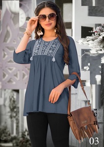 Kurta Style เสื้อคอตตอนปักลายสำหรับผู้หญิง,เสื้อคอตตอน/แฟนซีแขนยาวดีไซน์สวยแบบเฉพาะ - Product Image 3