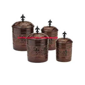 Antiqui and Vintage Design Custom Made Embossed Iron Copper Antiqui `Storage Canister Sets Packing