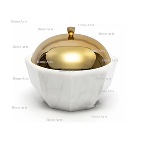 Juego de 2 cuencos de comida de diferentes tamaños, cuenco para servir chocolates de mármol de la mejor calidad con tapa de metal para uso doméstico - Product Image 2