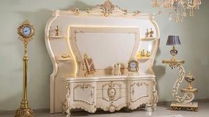 Meuble TV en bois classique, pouces, avec vitrine de luxe, sculpture sur bois, Style français Rococo, support TV - Product Image 3