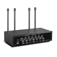 Sistema Inalámbrico Profesional de Karaoke UHF de 4 Canales, Micrófono de Solapa, Micrófono de Cuello con Graves y Agudos, Micrófono de Diadema para Artistas