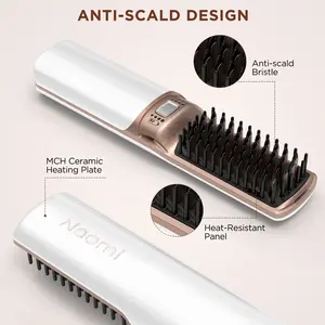 Cordless Ceramic Heating Straightening Brush 4 Temp Settings Rapid Heating Portable Hair Straightener For Travel Home Salon