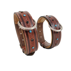 ปลอกคอสุนัขหนังแท้แฮนด์เมดพิเศษพร้อมเบาะนุ่มและผู้ผลิตตกแต่งกระดุม - Product Image 1