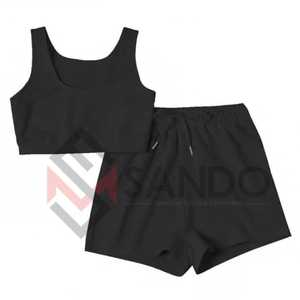 Conjunto de 2 piezas de ropa deportiva para mujer, set de Top corto y pantalones cortos transpirables de secado rápido para gimnasio, venta al mejor precio - Product Image 3