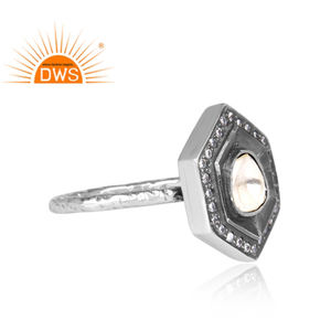 Anillo de Plata de Ley 925 con Cristal de Circonita en Forma de Hexágono, Joyería Tribal para Mujer, Regalo para Ella - Product Image 3