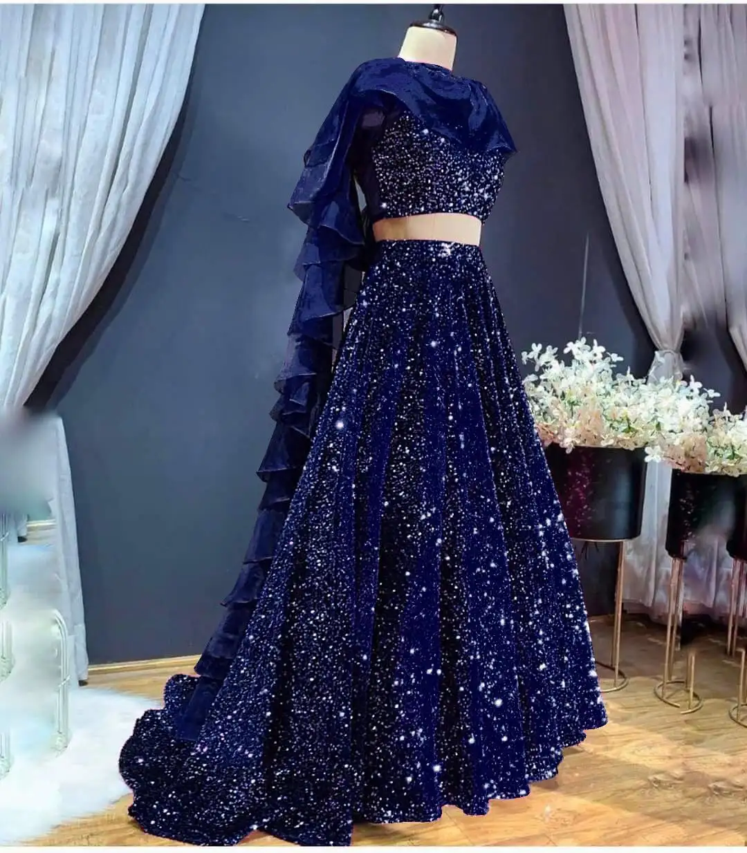 Velvet lehenga with sequence work all over for women for wedding and special occasion with beautiful colours