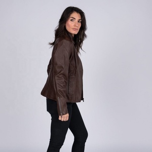Chaqueta de Cuero Genuino para Mujer, Diseño Personalizado, Logotipo Frontal, Alta Calidad, Resistente al Viento, Ecológica - Product Image 2