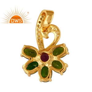 Peridoto verde Natural y amatista y piedra preciosa cromada, colgante de plata de ley chapada en oro de 18k, flor, proveedor de joyería - Product Image 3