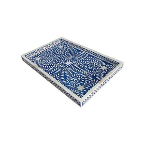 Resin Inlay Serving Tray Floral Design Handmade Bone Inlay Tray for Kitchen Decor Purpose by Axiom Home Accents - Product Image 3