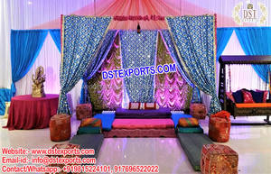 Custom Wedding Ceremony Backdrop/<b>Drapes</b> Glowing Mehndi Stage Backdrop <b>Curtains</b> Custom Design Wedding Mehndi Stage Backdrops - Product Image 2