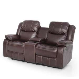 Sillón reclinable moderno Cadiz de cuero genuino diseño de dos plazas - Product Image 3